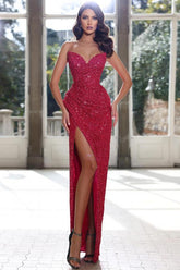 Bmbridal Hot Pink Sequins Mermaid Evening Gown Mermaid With Split